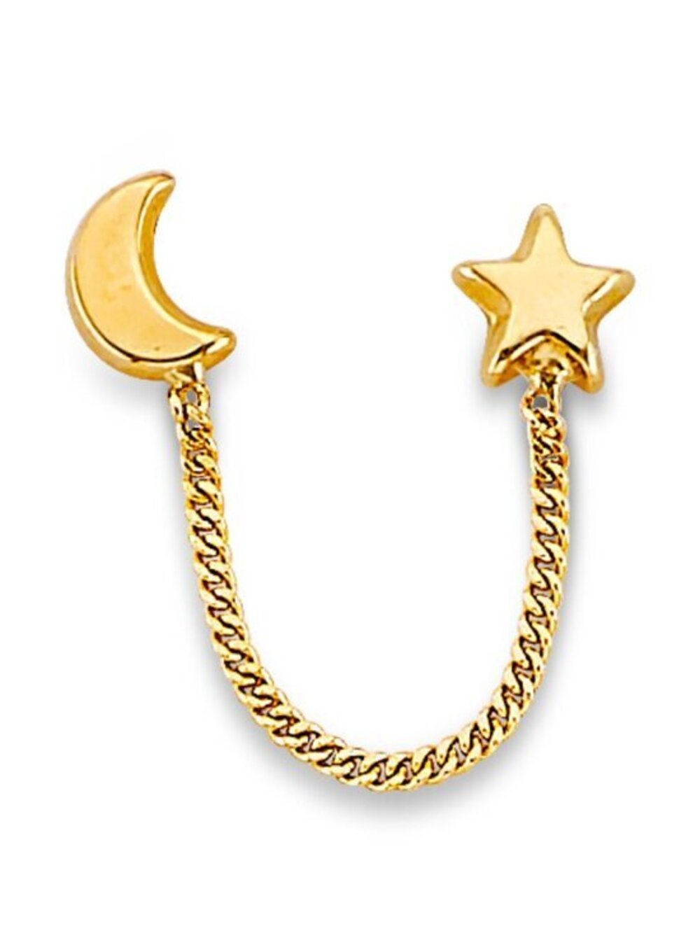 New 14K Yellow Gold Star & Moon Crawler Stud Earrings with Screw Back